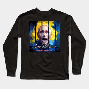 Putin is afraid and screaming in prison behind bars. Play in blue and yellow colors Long Sleeve T-Shirt